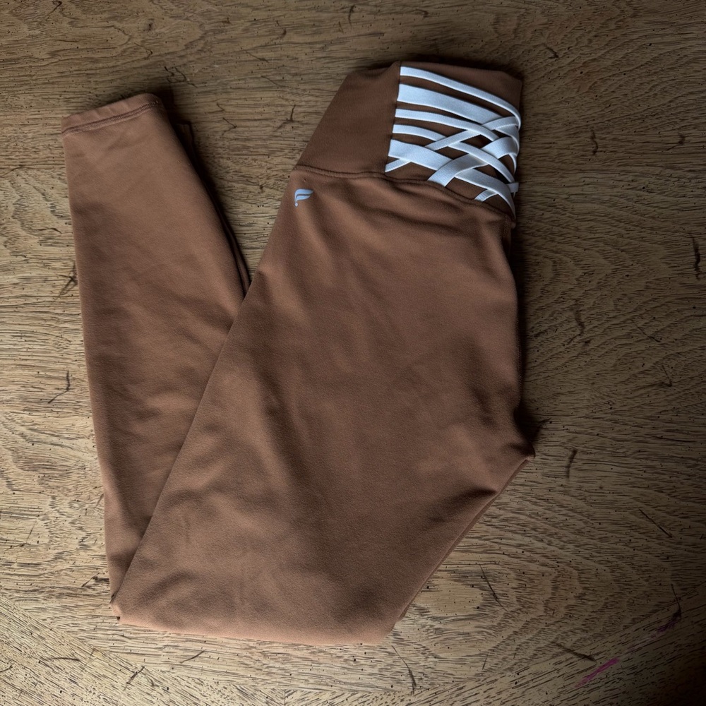 Fabletics PowerHold Brown Lattice-Back Leggings XS/Small (Read Description)